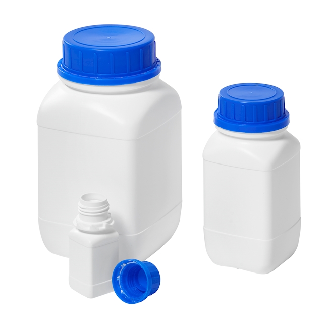 Square bottle white PE-HD 2500 ml, blue lid